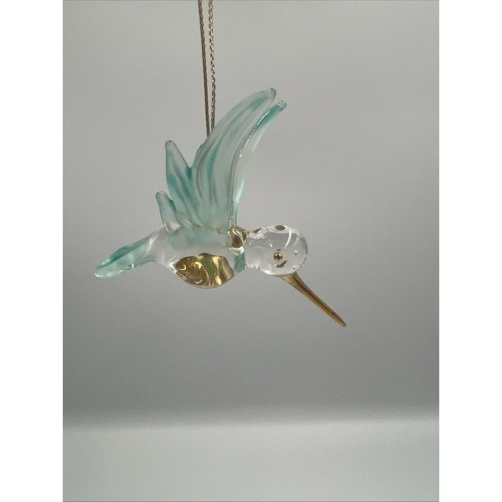 Hummingbird Ornament Glass‎ Green Teal Figurine Crystal Hanging Bird Christmas